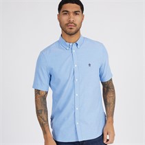 French Connection Mens Short Sleeve Oxford Trim Shirt Blue