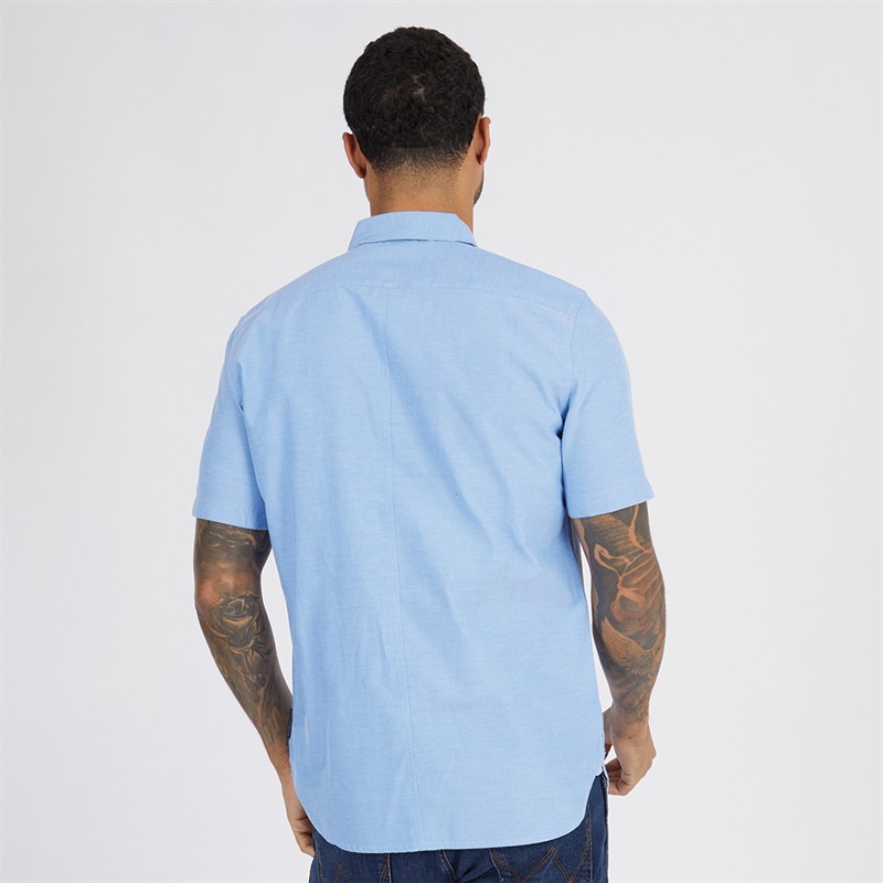 French Connection Mens Short Sleeve Oxford Trim Shirt Blue