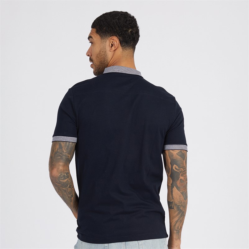 French Connection Mens Stripe Collar Polo Marine