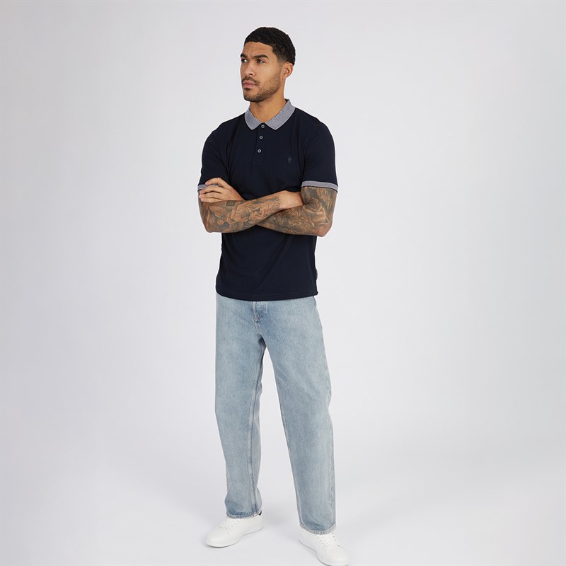 French Connection Mens Stripe Collar Polo Marine