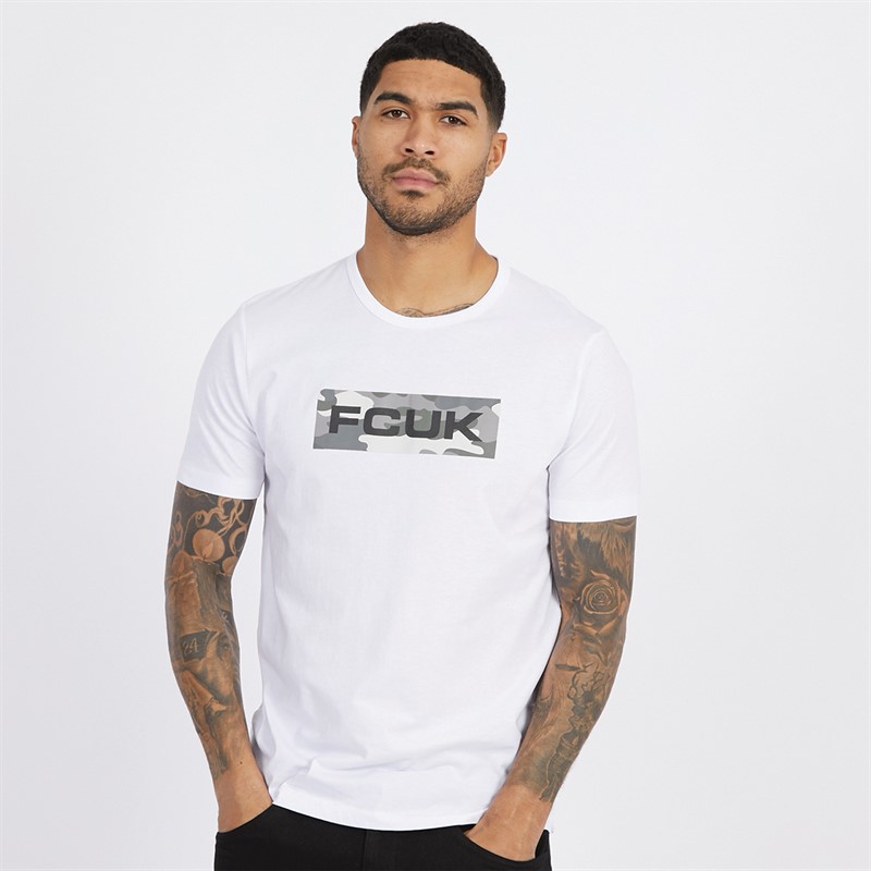 French Connection Mens FCUK Box Camo T-Shirt White