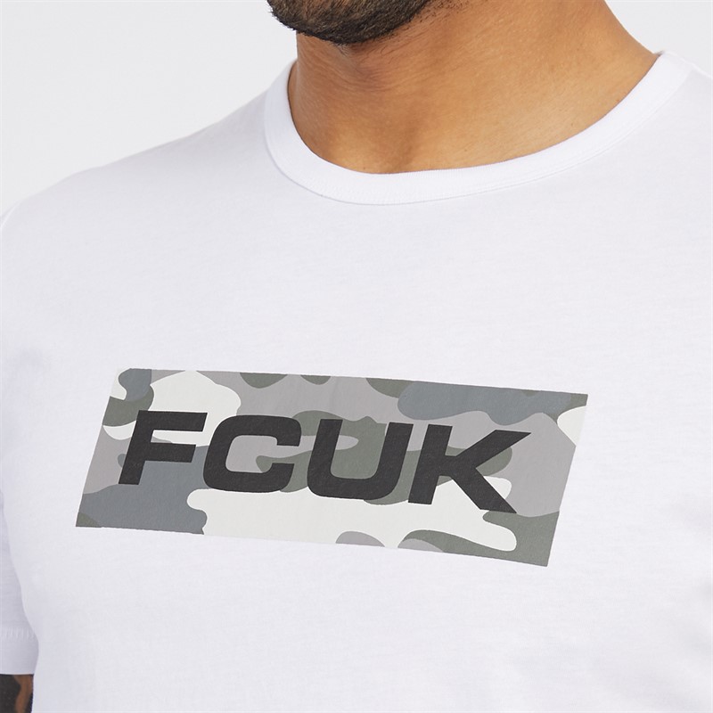 French Connection Mens FCUK Box Camo T-Shirt White