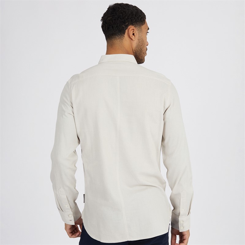 French Connection Mens Long Sleeve Linen Shirt Stone