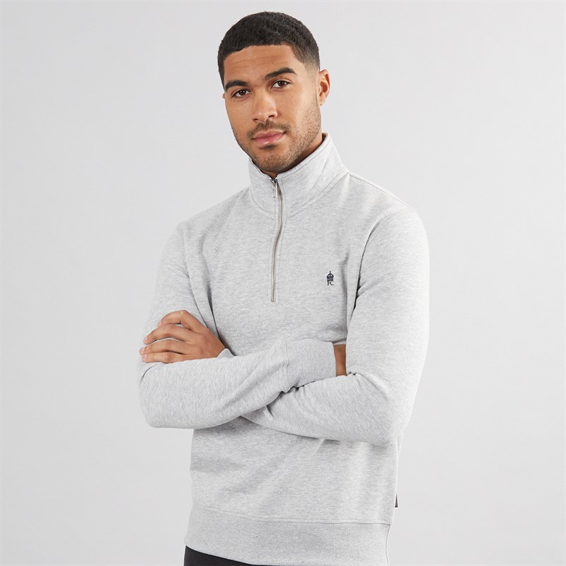 French Connection Mens FC 1/2 Zip Sweatshirt Light Grey Marl - Size XL