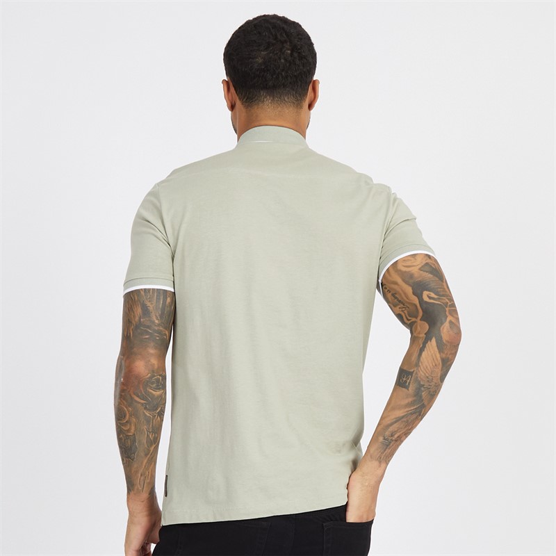 French Connection Mens Piping Polo New Sage/White