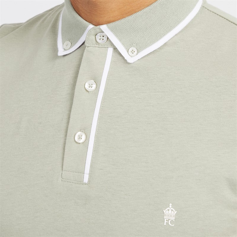 French Connection Mens Piping Polo New Sage/White