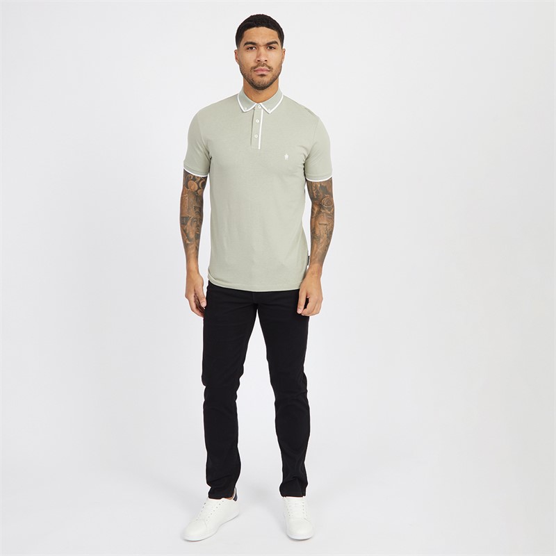 French Connection Mens Piping Polo New Sage/White