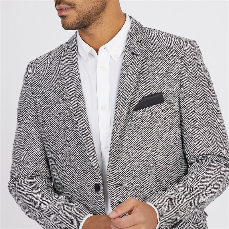 French Connection Mens Tweed Herringbone Blazer Black