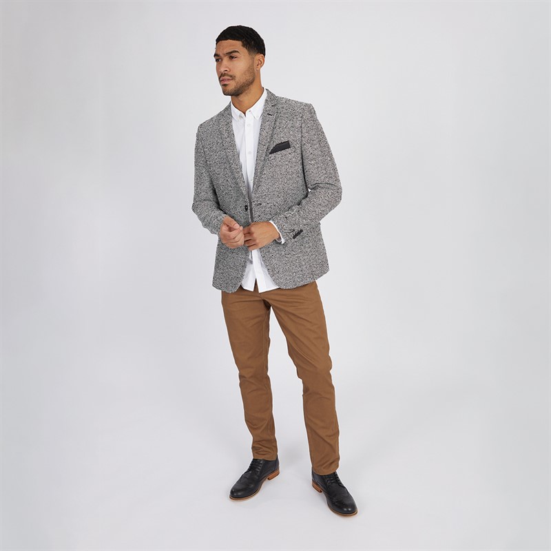 French Connection Mens Tweed Herringbone Blazer Black