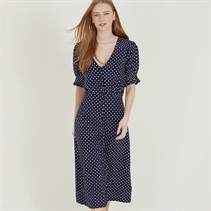 French Connection Womens Spot Button Thru Dress Midnight/Summer White