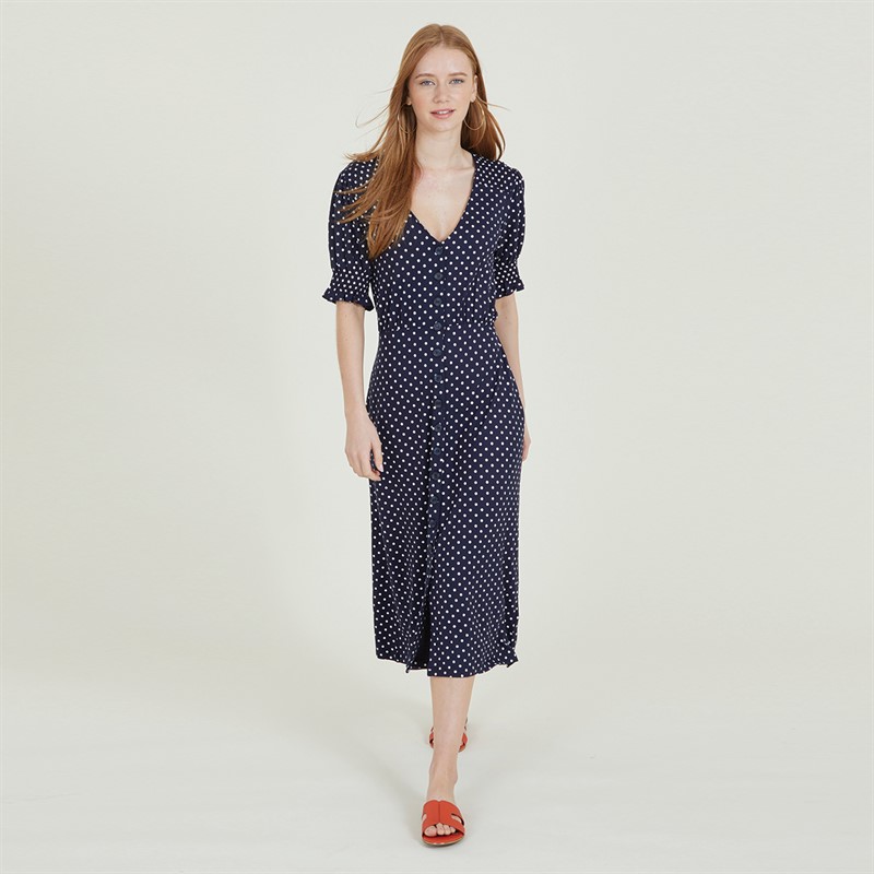French Connection Womens Spot Button Thru Dress Midnight/Summer White