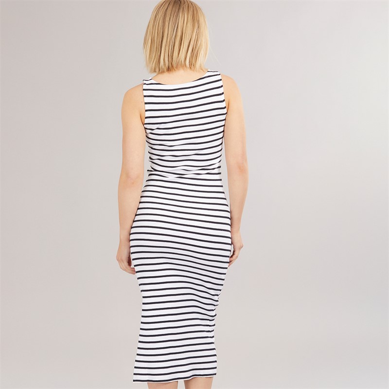 French Connection Womens Rib Slash Stripe Dress White/Midnight