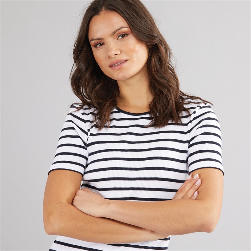 French Connection Womens Rib Stripe Dress White/Midnight