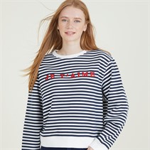 French Connection Womens Stripe Je T'aime Sweatshirt Midnight/White/Poppy