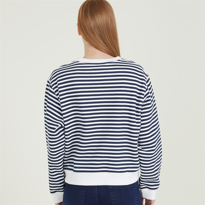 French Connection Womens Stripe Je T'aime Sweatshirt Midnight/White/Poppy