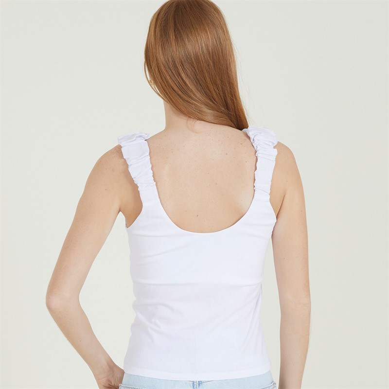 French Connection Womens Ruched Strap Mix Vest Linen White
