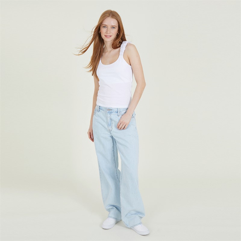 French Connection Womens Ruched Strap Mix Vest Linen White