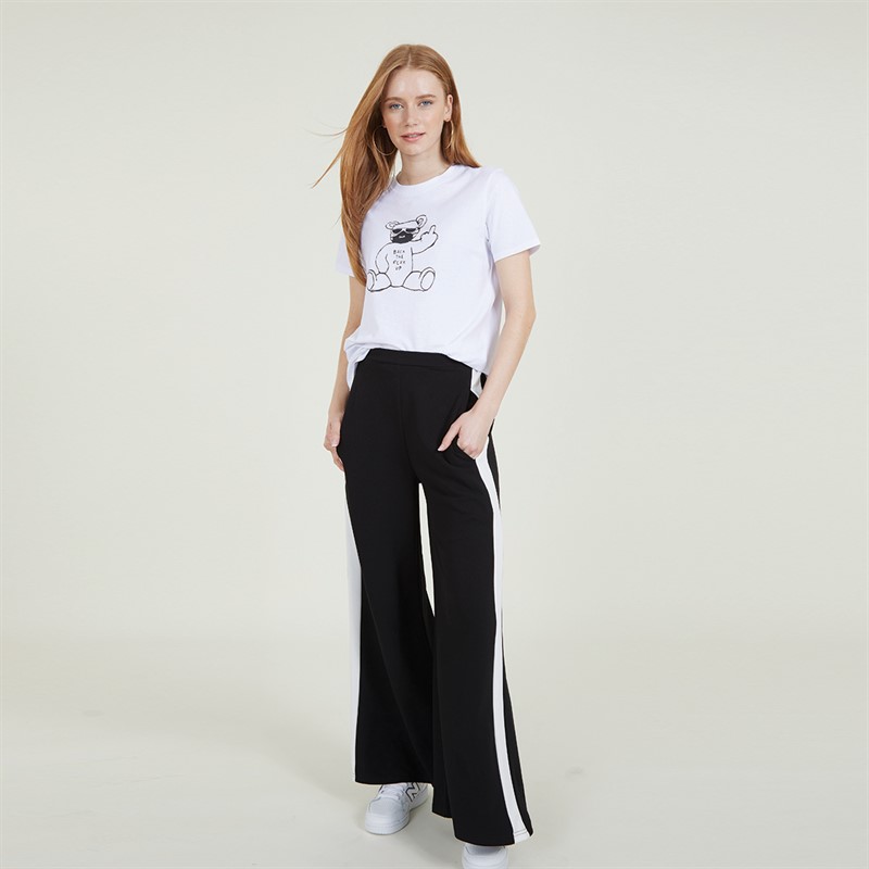 French Connection Womens Crepe Wide Leg Stripe Trousers Black/White