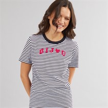 French Connection Womens Bijou Stripe T-Shirt White/Midnight/Fuschia