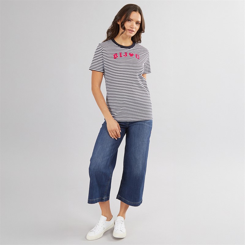 French Connection Womens Bijou Stripe T-Shirt White/Midnight/Fuschia