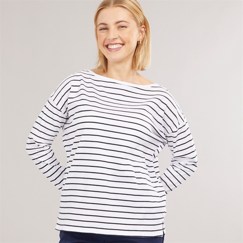 French Connection Womens Breton Stripe Long Sleeve T-Shirt White/Midnight - Size S