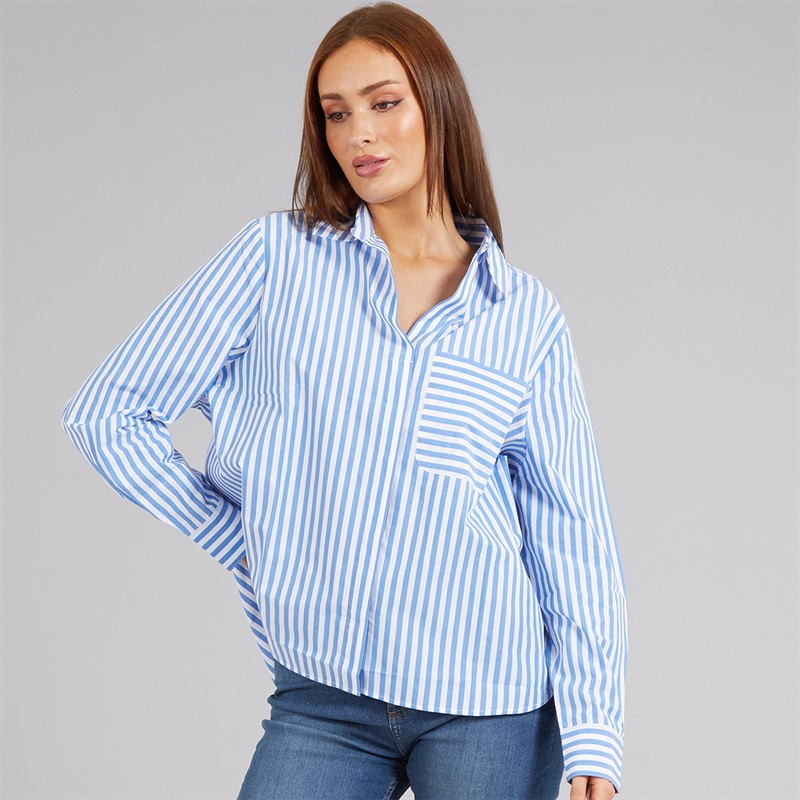 French Connection Womens Stripe Relaxed Popover Shirt Blue/White
