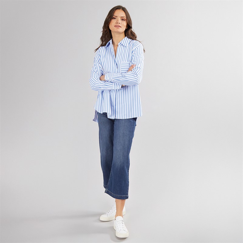 French Connection Womens Stripe Relaxed Popover Shirt Blue/White