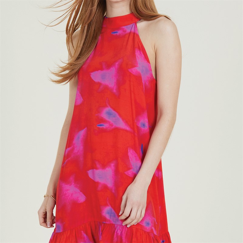 French Connection Womens Christy Halter Dress Raspberry Sorbet Multi