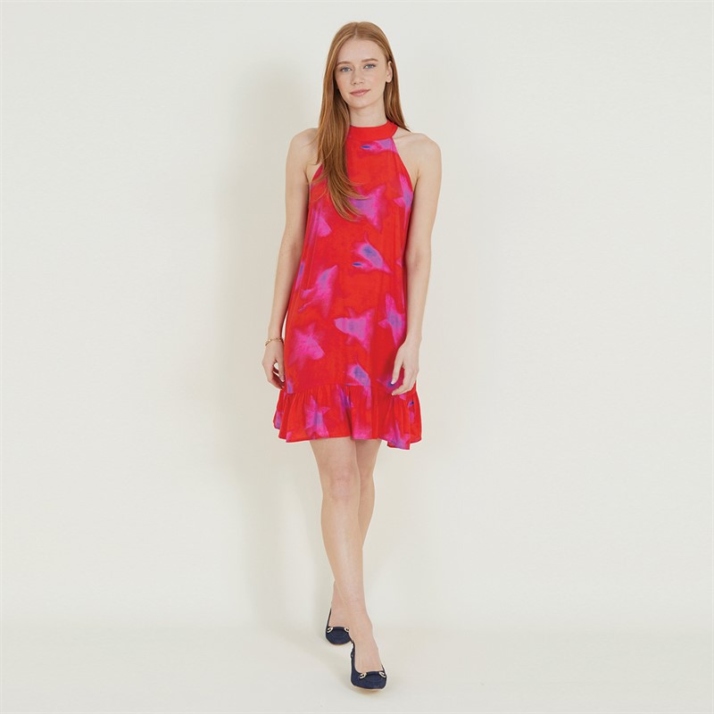 French Connection Womens Christy Halter Dress Raspberry Sorbet Multi
