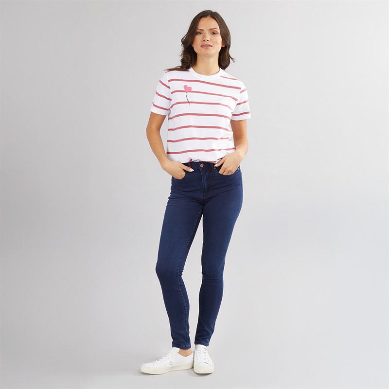 French Connection Womens Balloon Stripe T-Shirt White/Rose Kiss