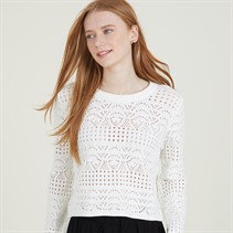 French Connection Womens Long Sleeve Crochet Bobble Knit Top Summer White