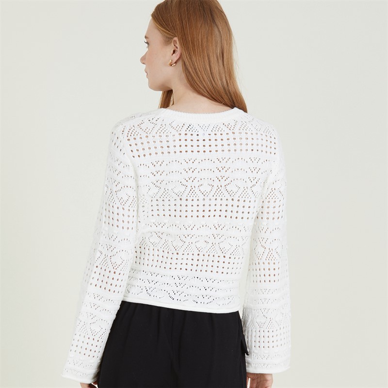 French Connection Womens Long Sleeve Crochet Bobble Knit Top Summer White