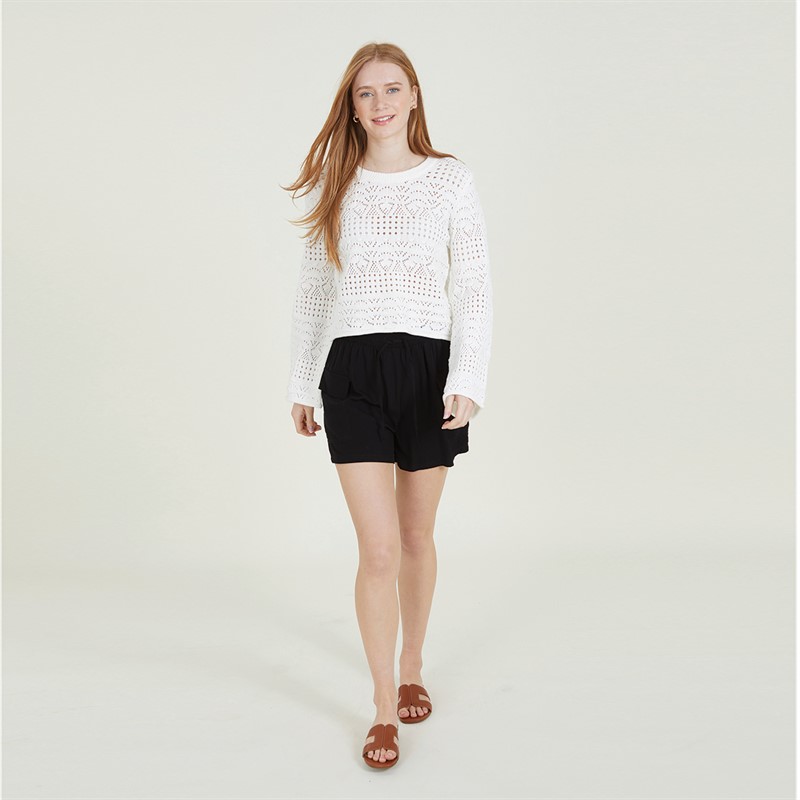 French Connection Womens Long Sleeve Crochet Bobble Knit Top Summer White