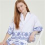 French Connection Womens Embroidered Hem Popover Shirt Linen White/Multi
