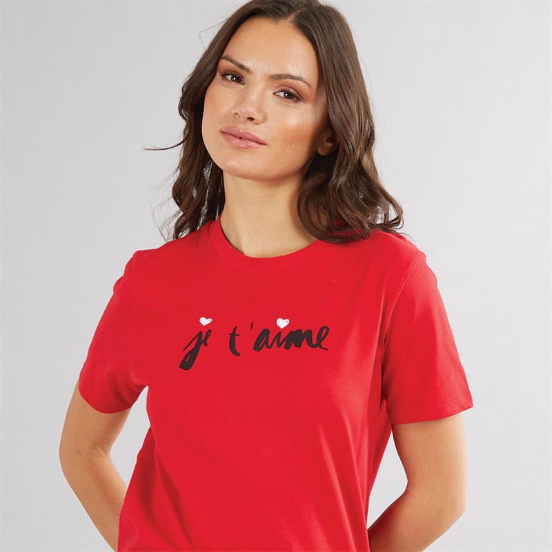 French Connection Womens Je T'aime T-Shirt Poppy
