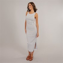 French Connection Womens Rib Slash Stripe Dress White/Khaki