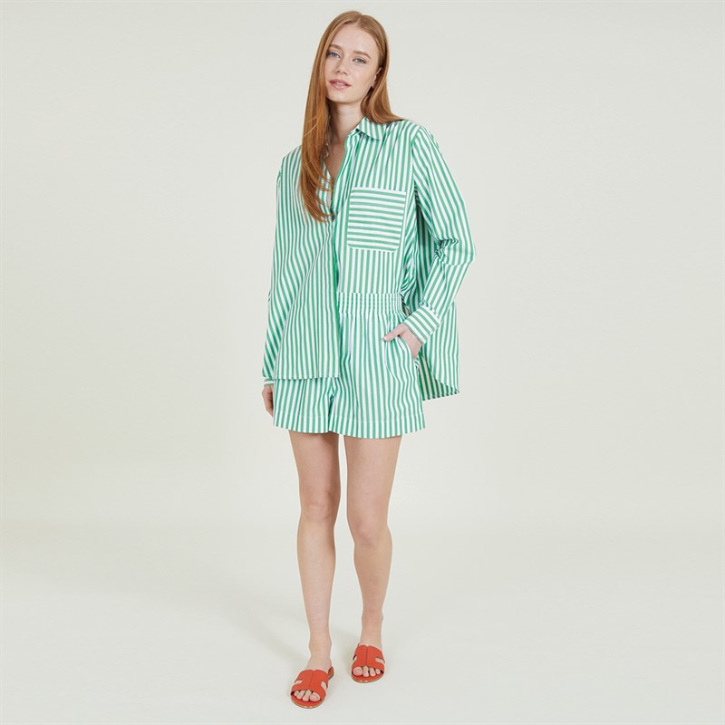 French Connection Womens Stripe Shirting Shorts Jellybean/White