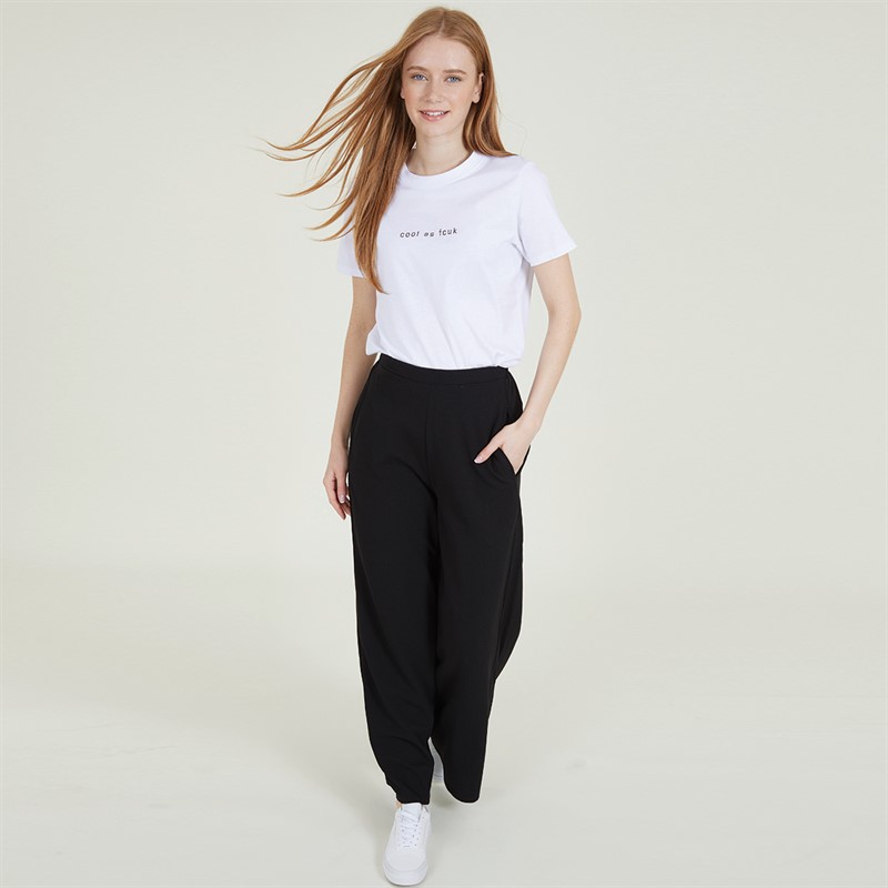 French Connection Womens Crepe Wide Leg Trousers Black