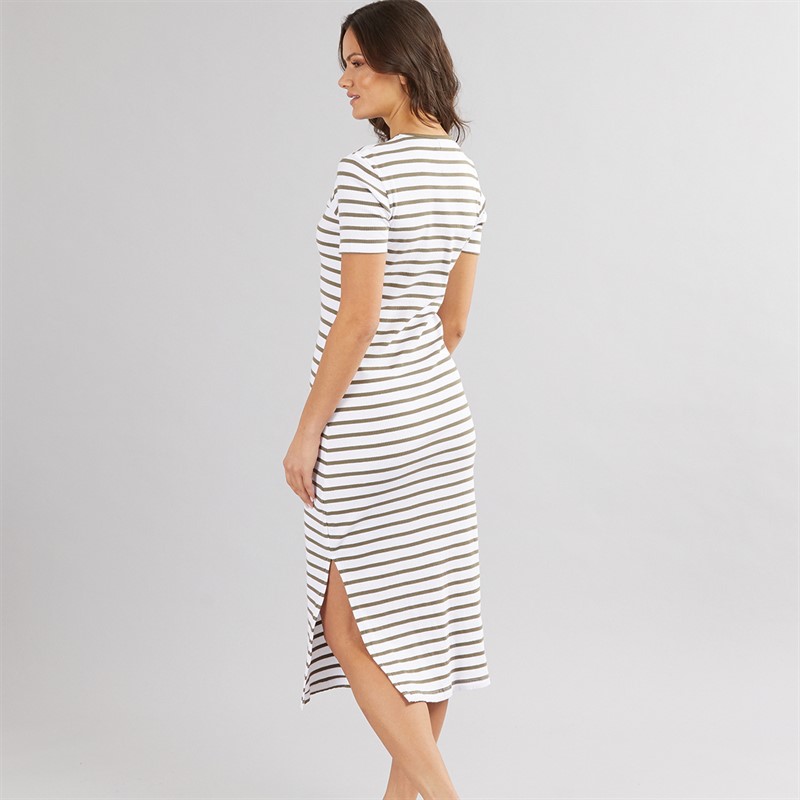French Connection Womens Rib Stripe Dress White/Khaki