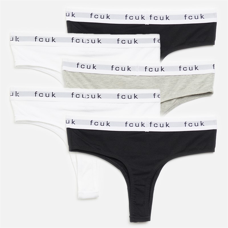French Connection Womens FCUK Five Pack Thongs Black/Grey/White Multi 2