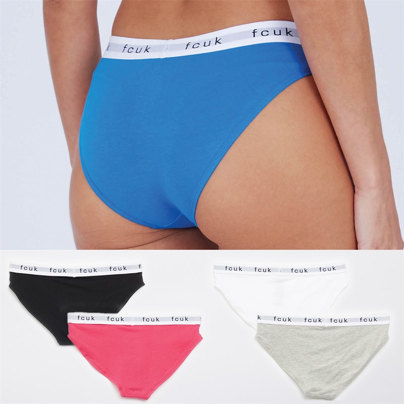 French Connection Womens FCUK Five Pack Briefs Black/Grey/Blue/Raspberry/White