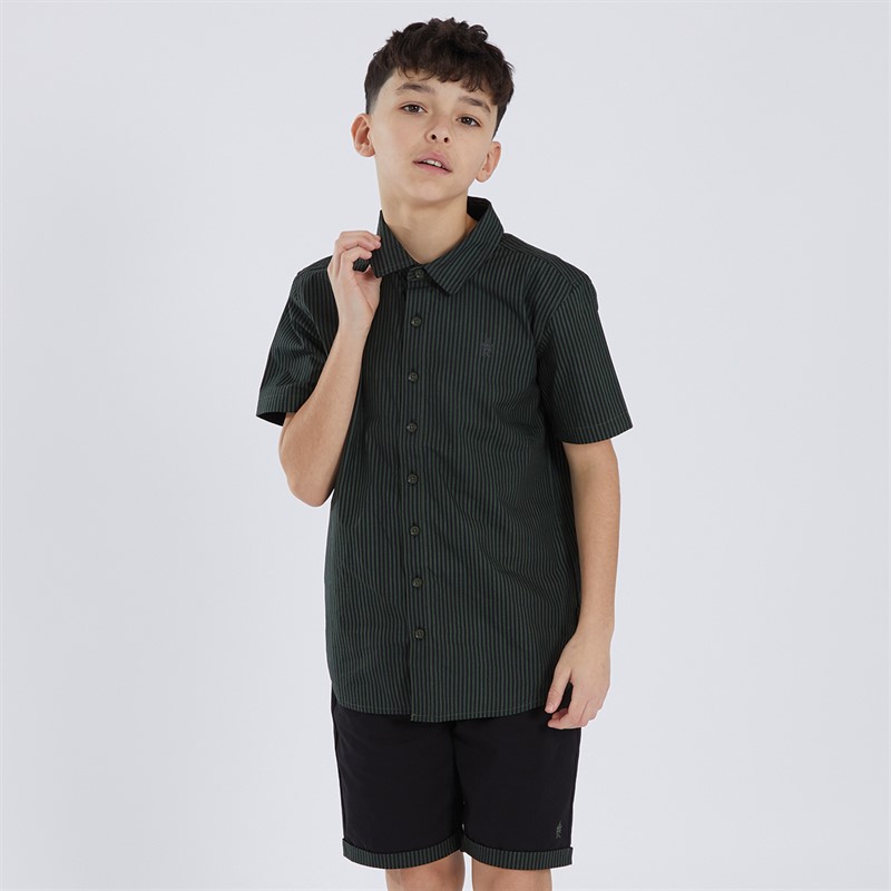 French Connection Boys Edenfield Shirt And Shorts Co-Ord Set Olive/Black