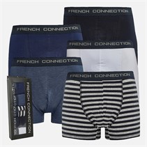 French Connection Mens Five Pack Trunks FC50 White/Marine/Marine And Light Grey Melange/Mid Blue Melange/French Blue