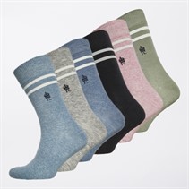 French Connection Mens FC Six Pack Stripe Socks Multi 2 Black/Sky Melange/Sage/Pink Melange/Light Grey Melange/Light Blue Melange