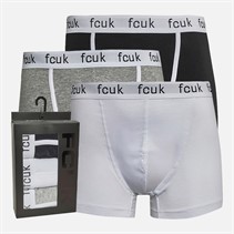 French Connection Mens Three Pack Trunks FCUK 6 Grey/White/Black