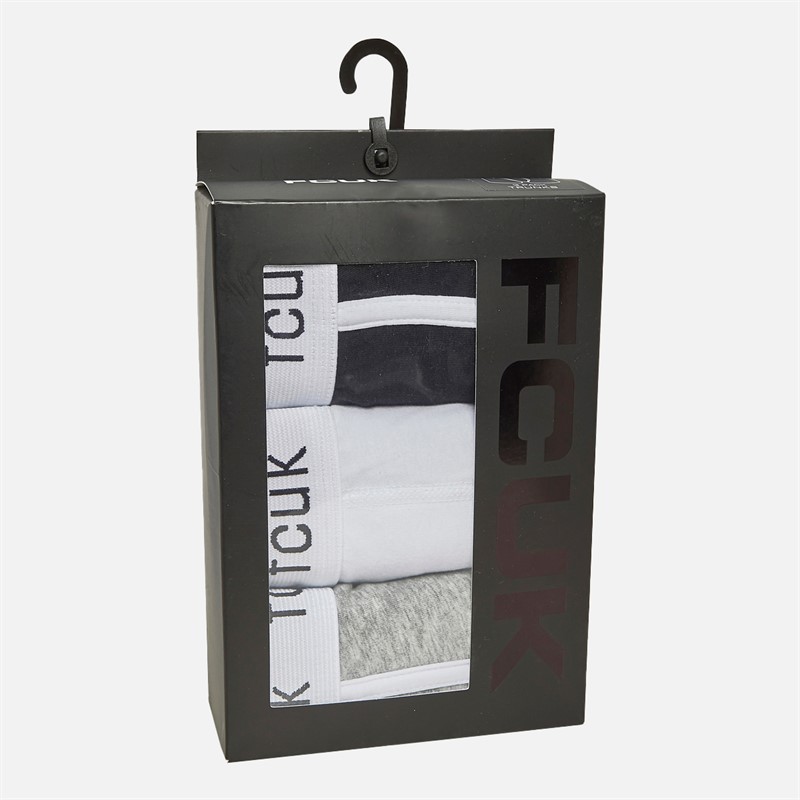French Connection Mens Three Pack Trunks FCUK 6 Grey/White/Black
