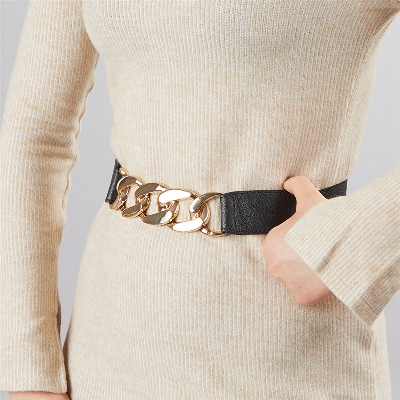 French Connection Womens Link Belt Black/Gold