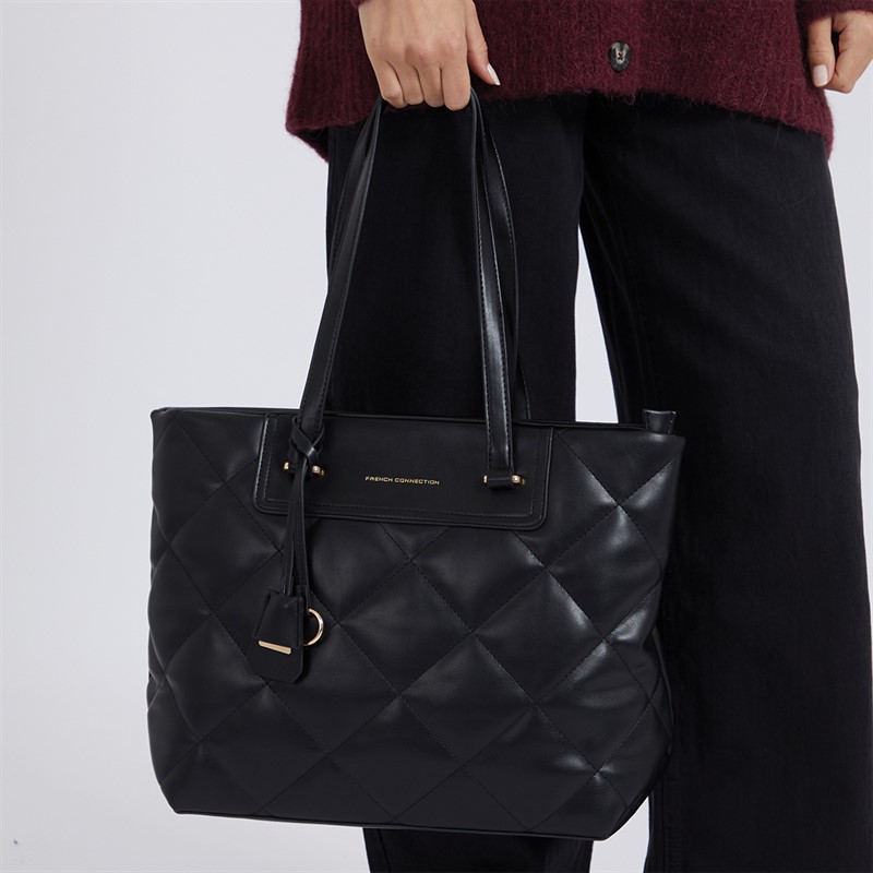 French Connection Womens Quilt Shopper Bag Black