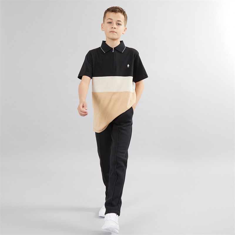 French Connection Boys Horizon Zip Polo And Joggers Tracksuit Black/Stone/Sand