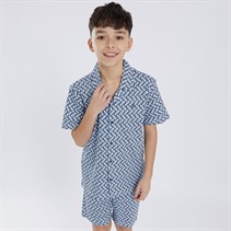 French Connection Boys Smart Geo Polo And Shorts Co-Ord Set Light Blue/Marine